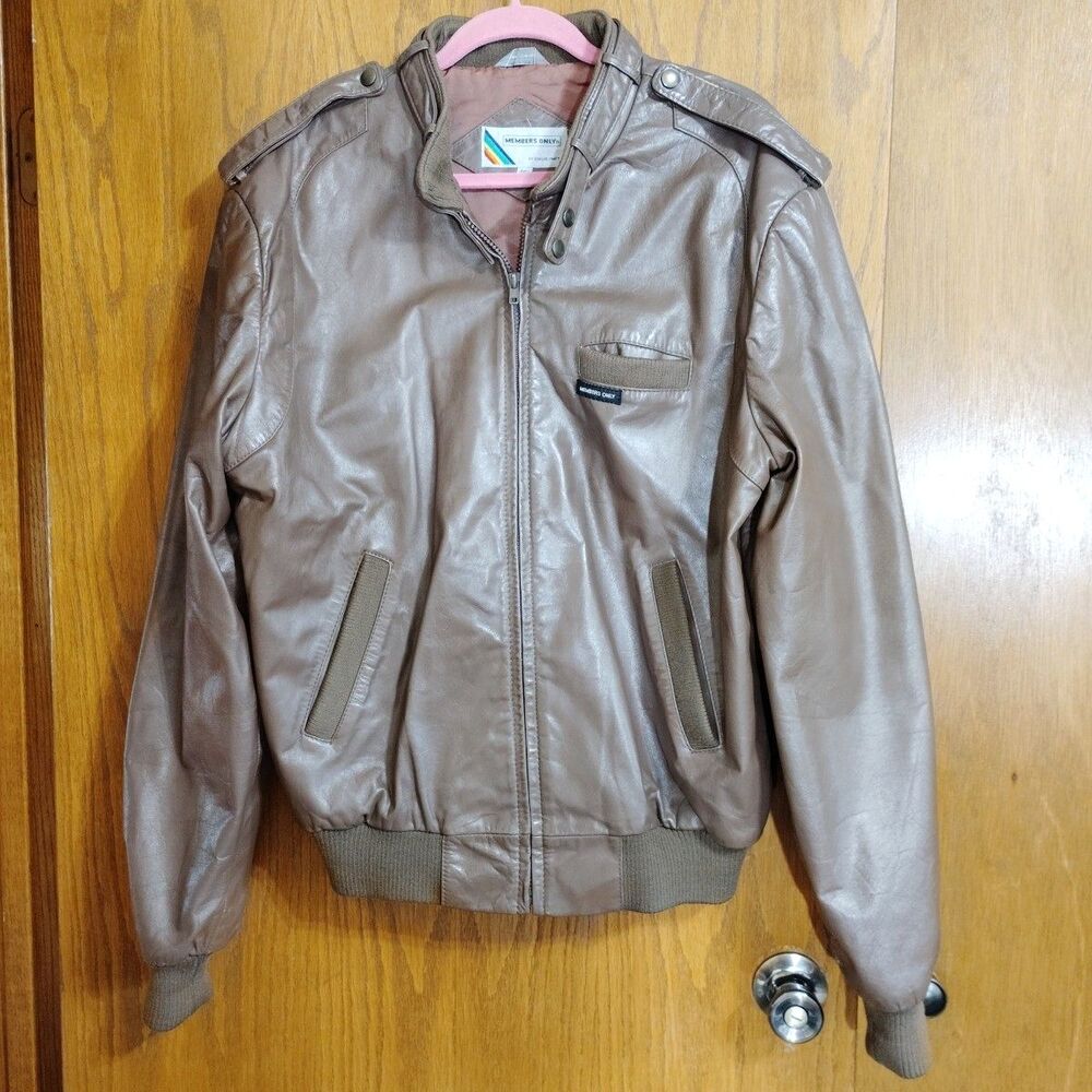 Vintage Members Only Leather Bomber Jacket Men's 46L Brown Europe Craft Full Zip